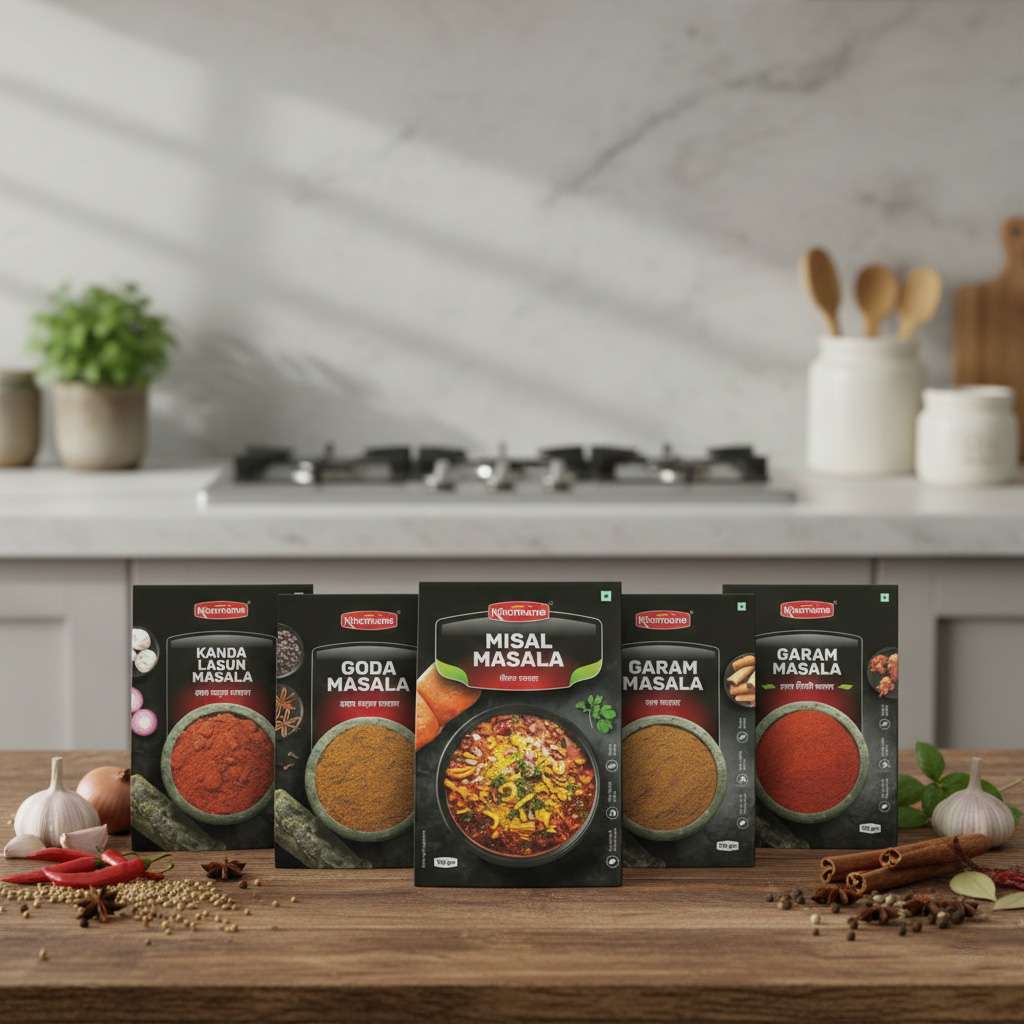 Maharashtrian Masala Combo | Pack of 5 | Goda, Garam, Misal, Kanda Lasun & Red Chilli Masala | 100gm Each