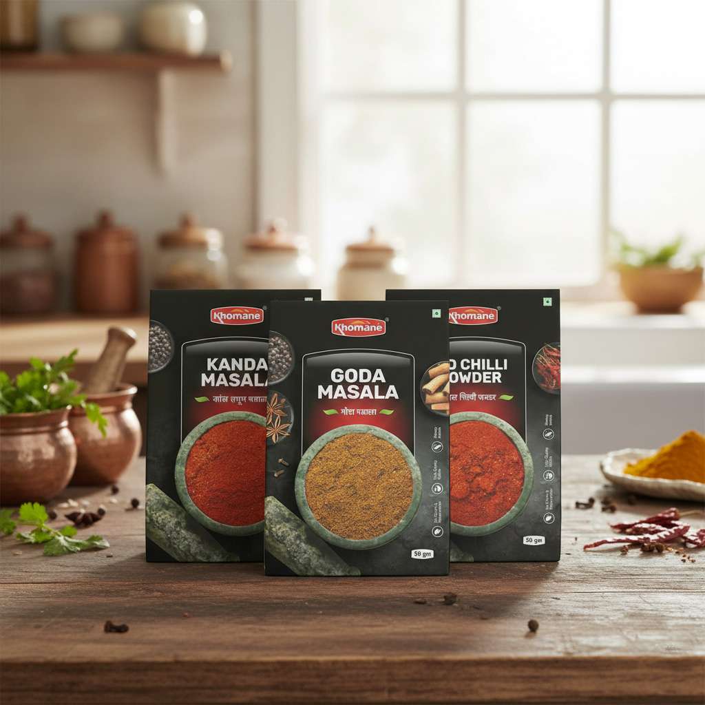 Maharashtrian Masala Combo | Pack of 3 | Kanda Lasun, Goda & Red Chilli Masala | 100gm Each
