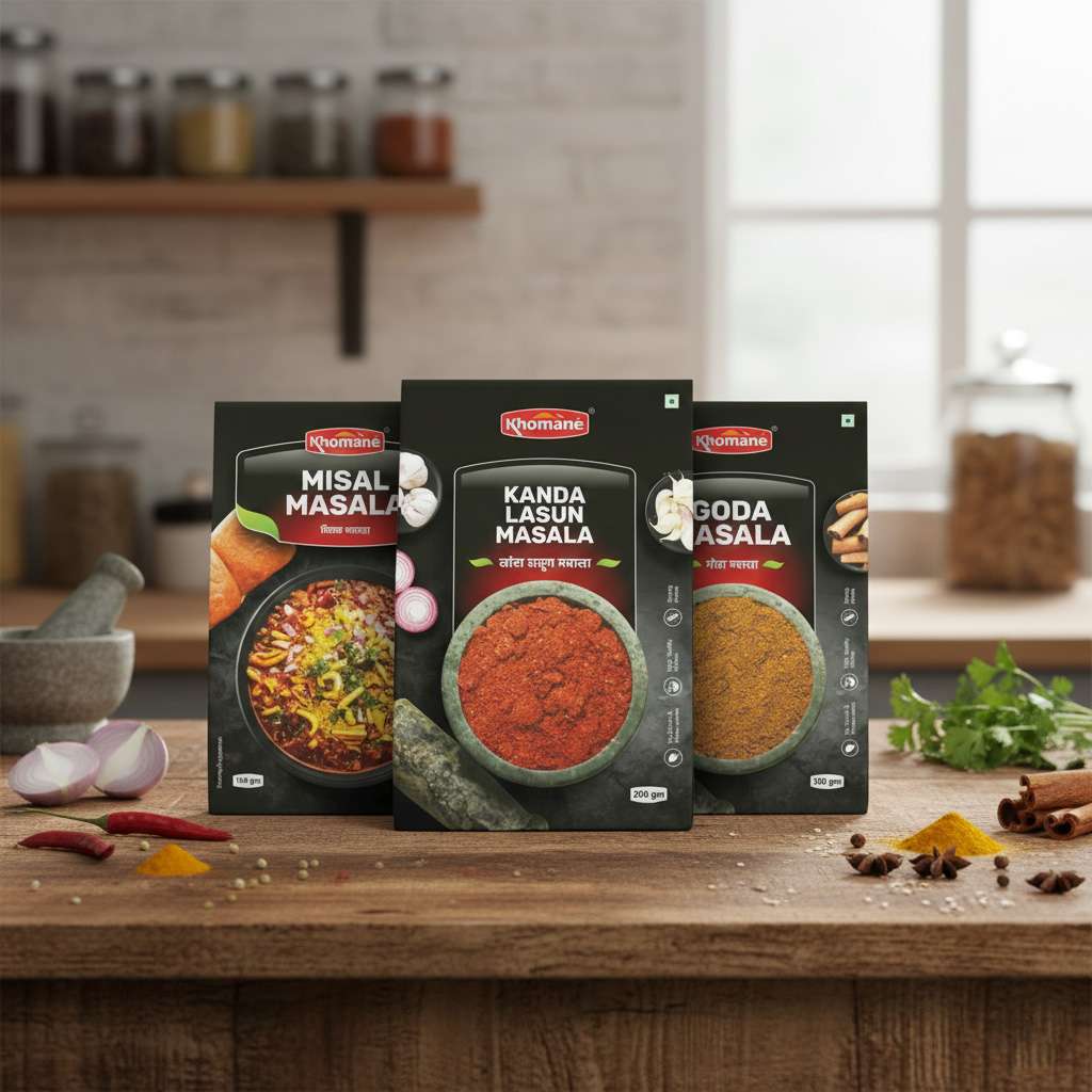 Maharashtrian Masala Combo – Misal Masala, Kanda Lasun Masala & Goda Masala | 3 x 100gm