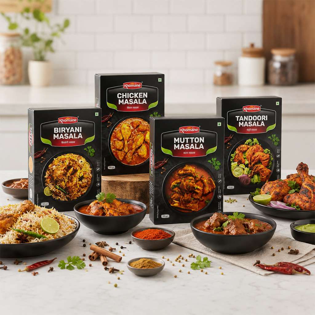 Khone Masala spice boxes: Chicken, Mutton, Biryani, Tandoori