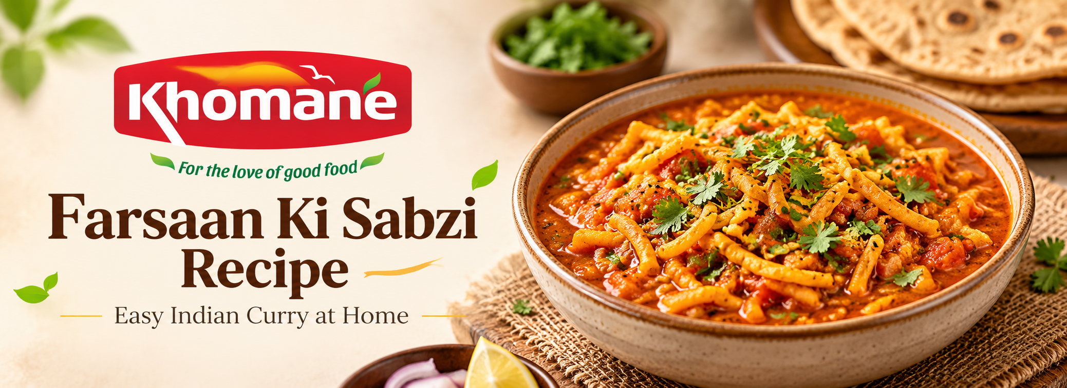 Farsaan ki sabzi recipe with spicy tomato gravy, sev, fresh coriander and chapati by Khomane Agro